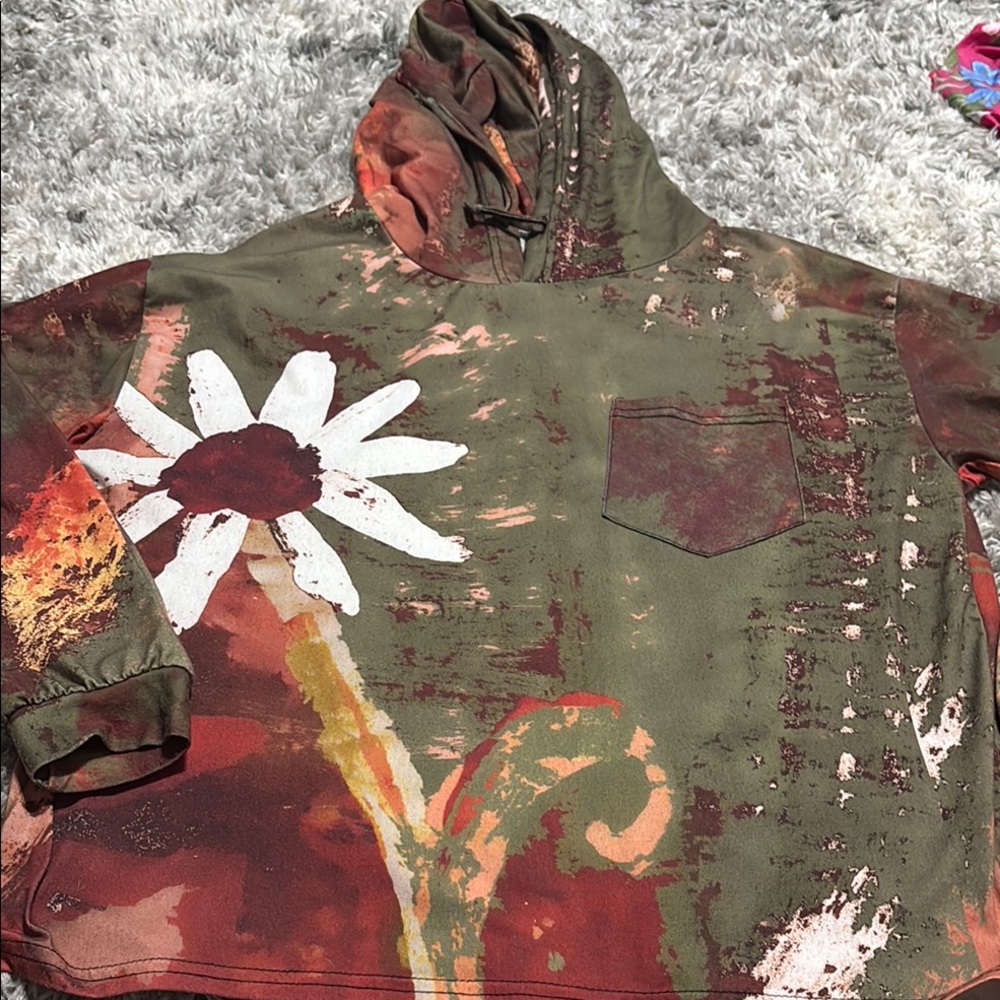 Lily Green and Red Sweater with Artistic Design